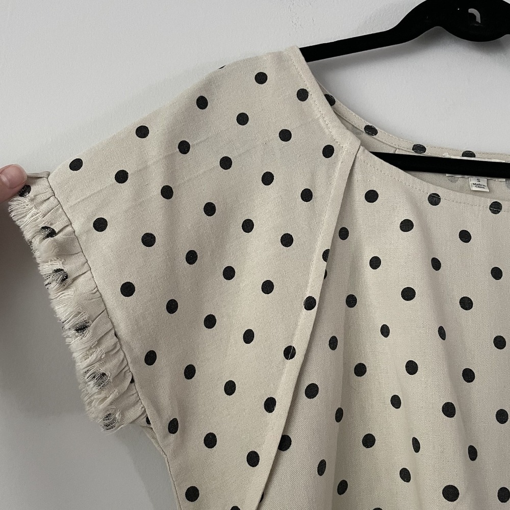 Umgee Linen Cotton Polka Dot Boxy Top Ivory Size S Canvas Fringe Twee Oversized - Picture 4 of 12